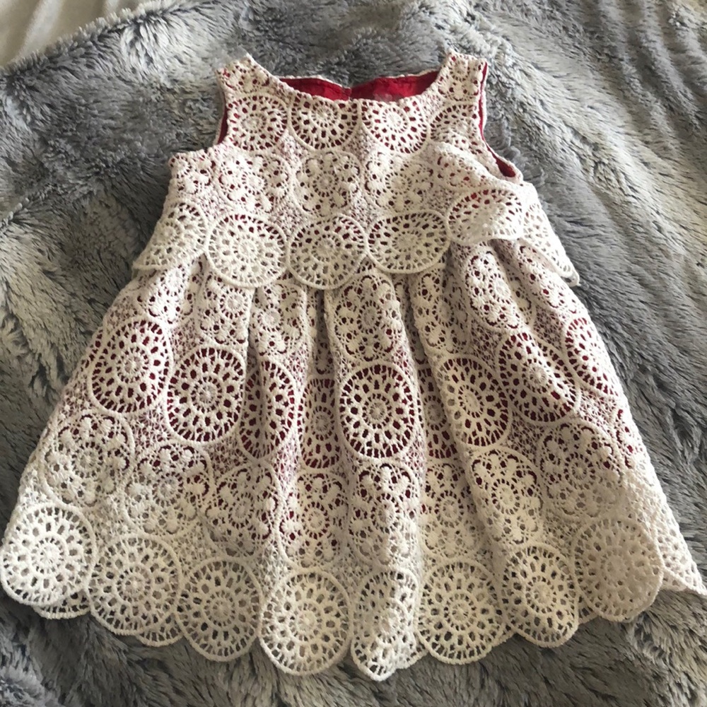 Oshkosh white lace with red underlay